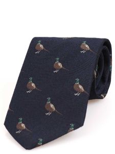 Atkinsons 'Standing Pheasant' Wool & Silk Woven Tie - Navy