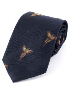 Atkinsons 'Soaring Pheasant' Wool & Silk, Woven Shooting Tie, Navy