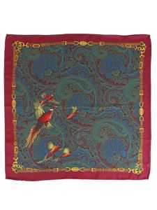 Atkinsons Pheasant Silk Pocket Square -Burgundy