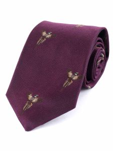 Atkinsons &#039;Soaring Pheasant&#039; Woven Silk Tie, Bilberry