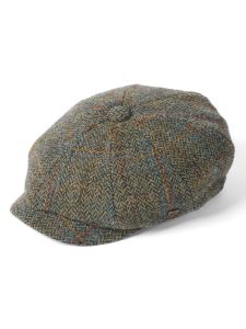 Failsworth Carloway Baker Boy Cap, Green Harris Tweed