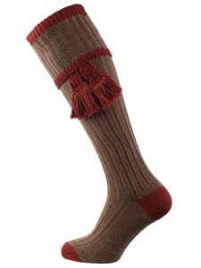 The Kyle Marl Shooting Sock, Hazlenut & Rosehip with optional garter