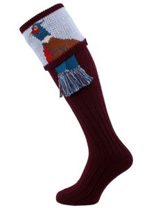 The "Percy" Pheasant Shooting Sock, Rioja with optional garter