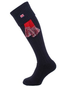 The Union Jack Cushioned Foot Shooting Sock, Navy with optional garter