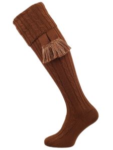 The Wye Cable Knit, Wide Calf Shooting Sock, Toffee wth Optional Garter