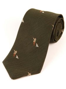 Atkinsons &#039;Man with Dog&#039; Wool &amp; Silk Woven Shooting Tie, Green
