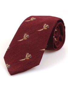 Atkinsons 'Flying Pheasant' Wool & Silk Woven Tie - Burgundy