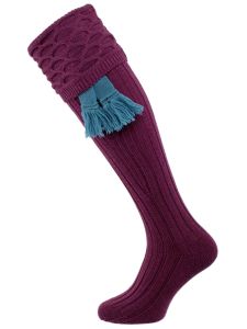 The Crown Merino Wool Shooting Sock, Damson with optional garter