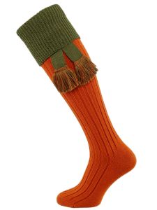 The Lomond Merino Wool Shooting Sock, Burnt Orange & Khaki