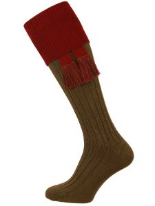 The Lomond Shooting Sock, Spruce and Burgundy with optional garter