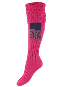 The Lady Rannoch Lattice Knit Shooting Sock with optional garter, Fuchsia