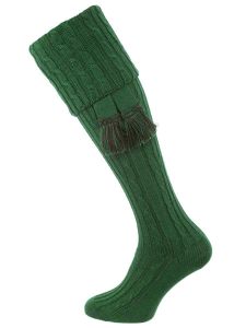 The Wye Cable Knit Shooting Sock for Larger Calves - Emerald Green