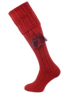 The Wye Cable Knit Shooting Sock for Larger Calves - Paprika