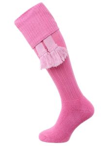 The Bosbury Cotton Shooting Sock with Full Cushioned Foot with optional garter, Flamingo