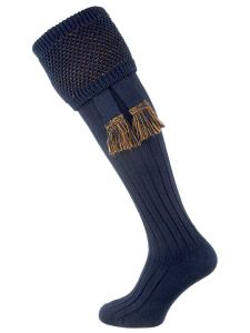 The Oakley Shooting Sock, Navy with Ochre with optional garter