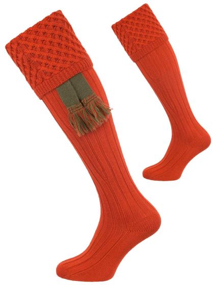 The Chelsea Trellis Stitch Shooting Sock in Extra Fine Merino in Orange