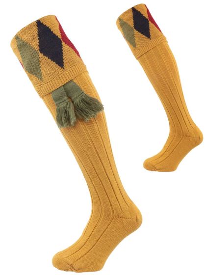 The Kingsman Merino Wool Shooting Sock, Sunflower with optional garter